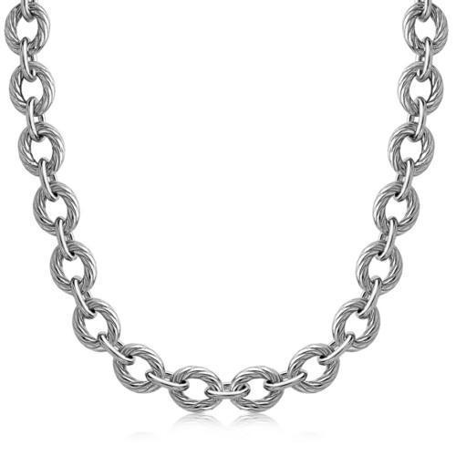 Sterling Silver Chain Rhodium Plated Necklace with Diamond Cuts (39.0g), size 18''