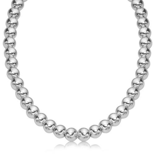 Sterling Silver Polished Bead Necklace with Rhodium Plating (10mm), size 18''