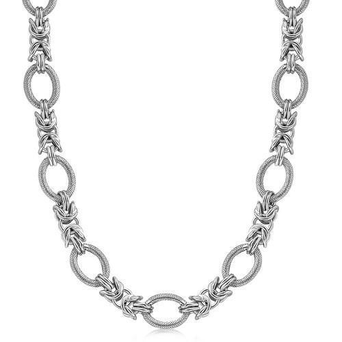 Sterling Silver Rhodium Plated Knot Style and Textured Oval Chain Necklace, size 18''