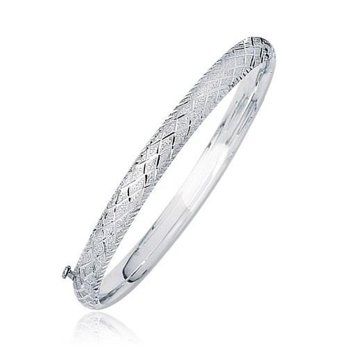 14k White Gold Weave Diamond Cut Dome Children's Bangle, size 5.5''