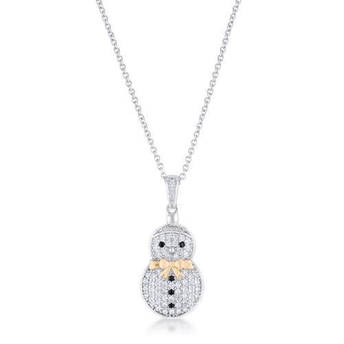 .35 ct CZ Two-Tone Snowman Pave Holiday Pendant