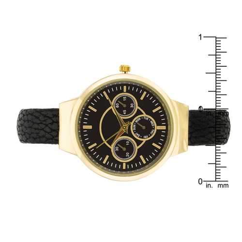Reyna Gold Black Leather Cuff Watch