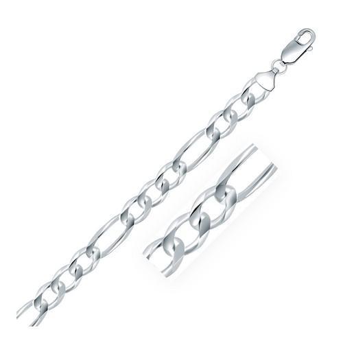 Rhodium Plated 8.8mm Sterling Silver Figaro Style Chain, size 24''