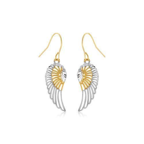 Two-Tone Wing Drop Earrings in 10K Gold