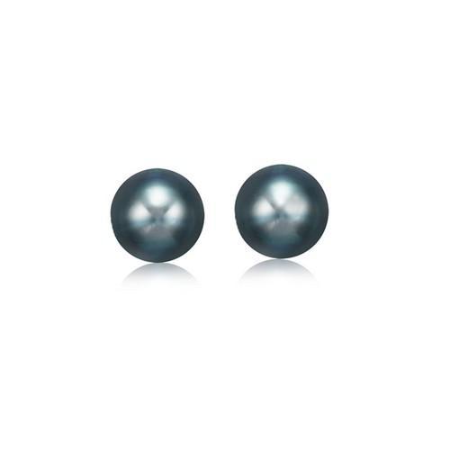 14k Yellow Gold Cultured Black Pearl Stud Earrings (7.0 mm)