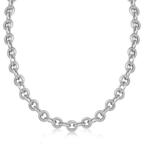 Sterling Silver Round Cable Inspired Chain Link Necklace, size 24''