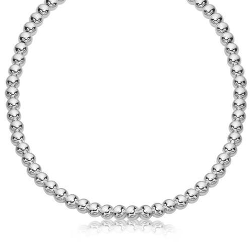 Sterling Silver Rhodium Plated Necklace with a Polished Bead Style (8mm), size 18''