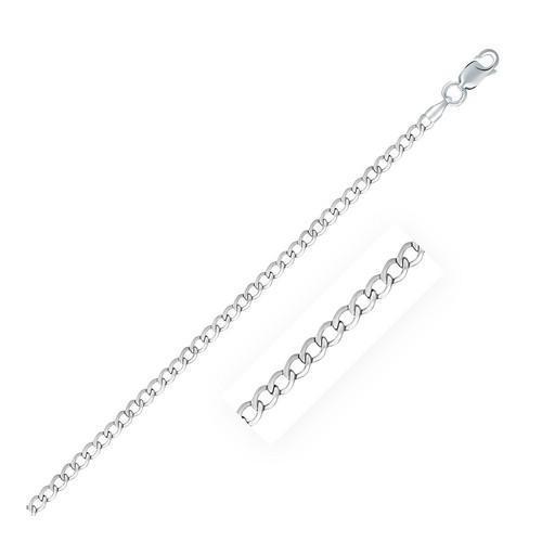 Rhodium Plated 3.0mm Sterling Silver Curb Style Chain, size 20''