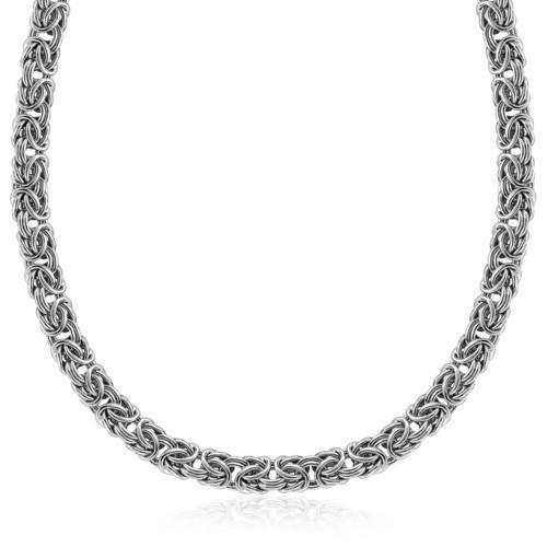 Sterling Silver Byzantine Chain Necklace with Rhodium Plating, size 18''