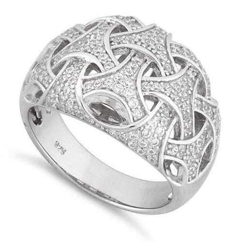 Commitment Ring Woven Style CZs On Platinum Plating