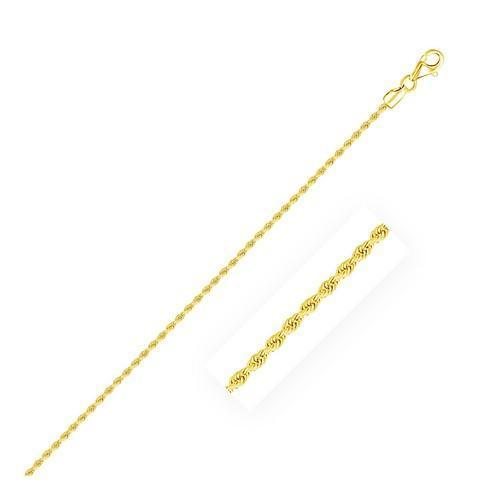 2.0mm 14k Yellow Gold Diamond Cut Rope Anklet, size 10''