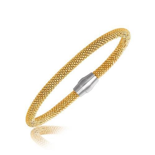 Sterling Silver Rhodium Plated Yellow Gold Plated Popcorn Motif Bangle, size 7.5''