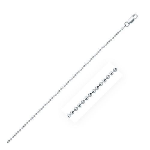 Rhodium Plated 1.5mm Sterling Silver Bead Style Chain, size 18''