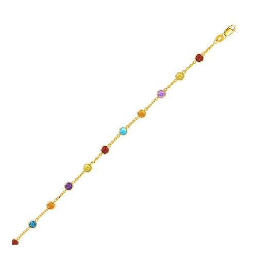 14k Yellow Gold Cable Anklet with Round Multi Tone Stations, size 10''