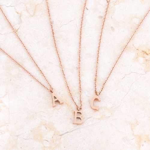 Elaina Rose Gold Stainless Steel R Initial Necklace