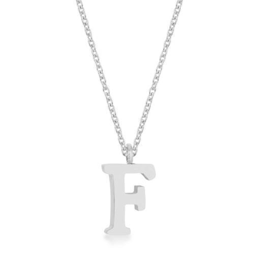 Elaina Rhodium Stainless Steel F Initial Necklace