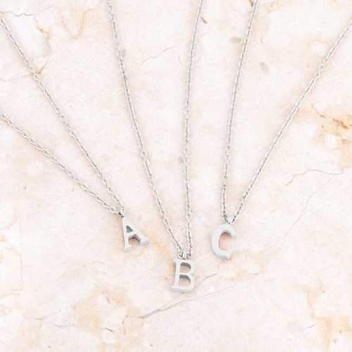 Elaina Rhodium Stainless Steel G Initial Necklace