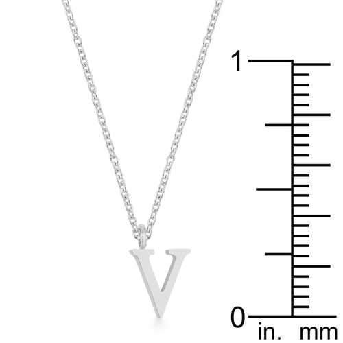 Elaina Rhodium Stainless Steel V Initial Necklace