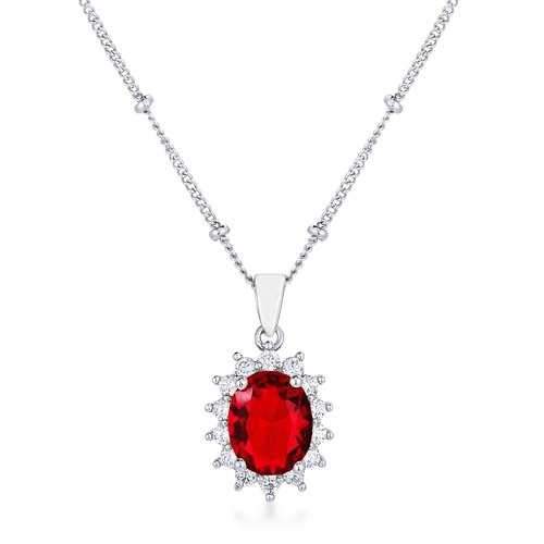 Rhodium Plated Ruby Red Petite Royal Oval Pendant