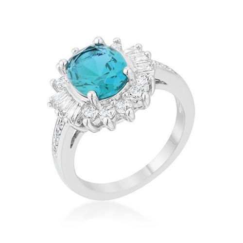 Chrisalee 3ct Aqua CZ Rhodium Classic Ring