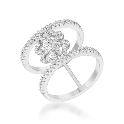 Lauren 0.4ct CZ Rhodium Delicate Clover Wrap Ring