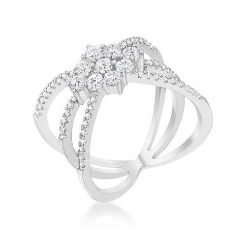 Rhodium Plated Mindy 0.8ct CZ Delicate Triple Wrap Ring