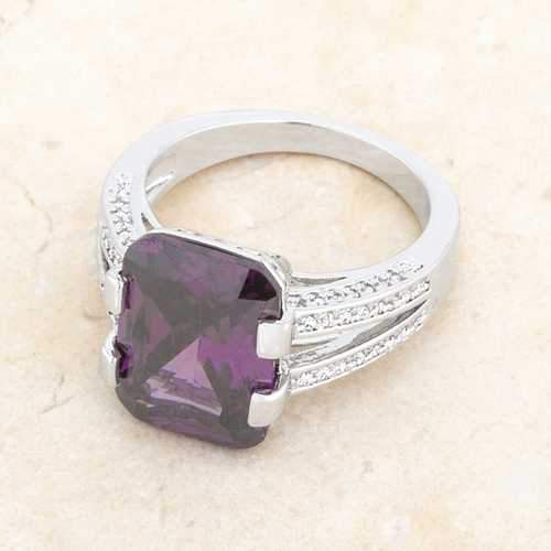 Rema 8.6ct Amethyst CZ Rhodium Emerald Classic Cocktail Ring