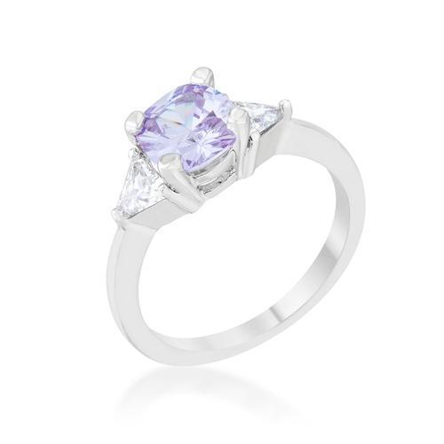 Shonda 1.8ct Lavender CZ Rhodium Cushion Classic Statement Ring