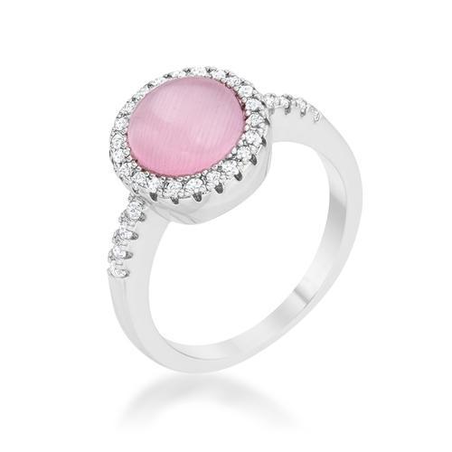 Patricia 0.3ct CZ Pink Cat's Eye Rhodium Classic Ring