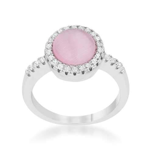 Patricia 0.3ct CZ Pink Cat's Eye Rhodium Classic Ring