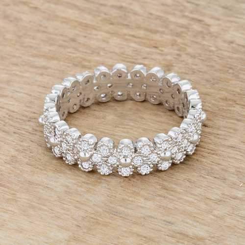 Clara 1ct CZ Rhodium Textured Bezel Set Eternity Ring