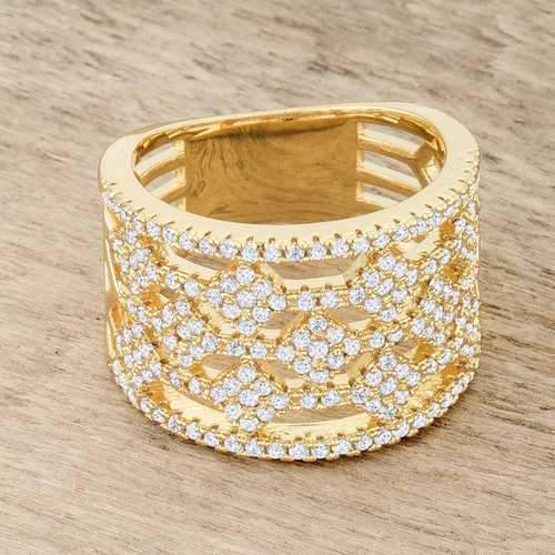 Marlene 0.6ct CZ 14k Gold Wide Band Cocktail Ring