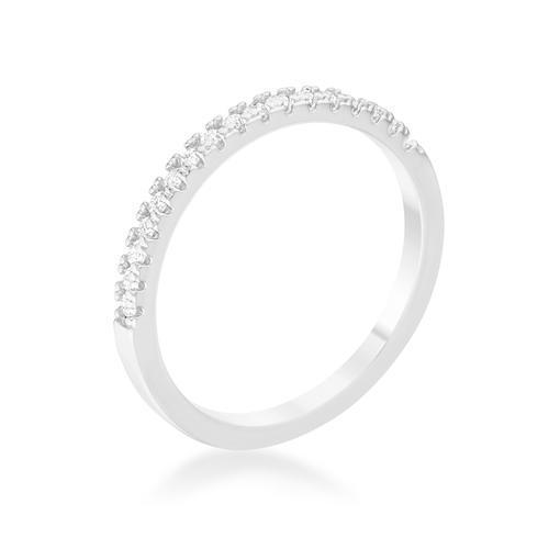 0.11ct CZ Rhodium Plated Classic Band Ring With Round Cut Cubic Zirconia In A Pave Setting