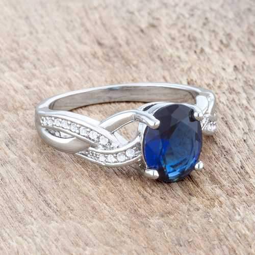 Justine 2ct Sapphire CZ Rhodium Classic Oval Ring