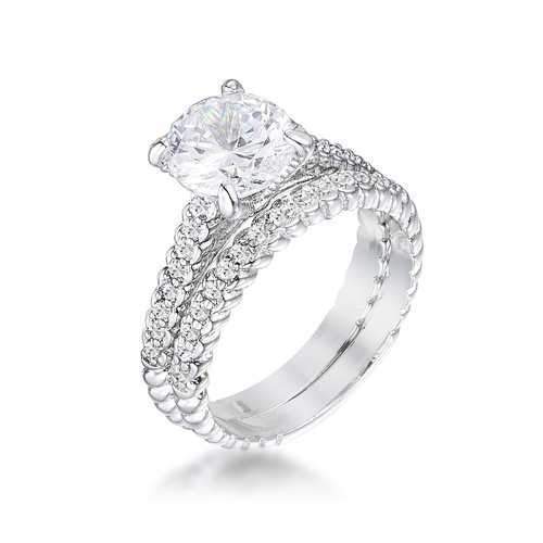 2.1Ct Rhodium Plated Baroque Style Wedding Set