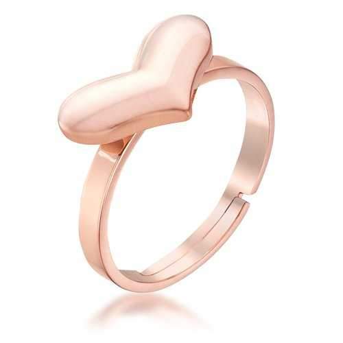 Stainless Steel Rose Goldtone Adjustable Heart Ring