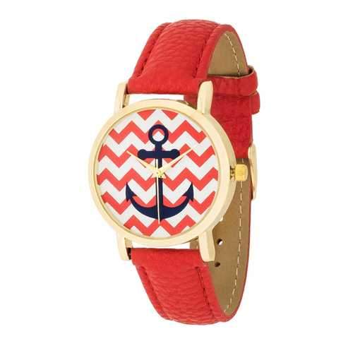 Nautical Red Leather Watch